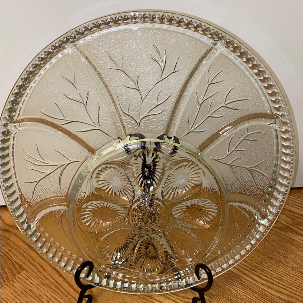 Vintage Indiana  Clear Glass  Divided Serving Dish Platter